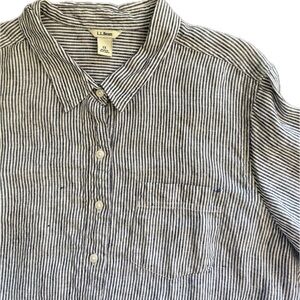 L.L. Bean Striped Navy and White Linen Shirt